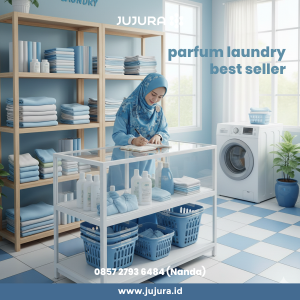 Botol bibit parfum Freshence dengan aroma lembut dan elegan, dikenal sebagai parfum laundry wangi tahan lama yang disukai pelanggan